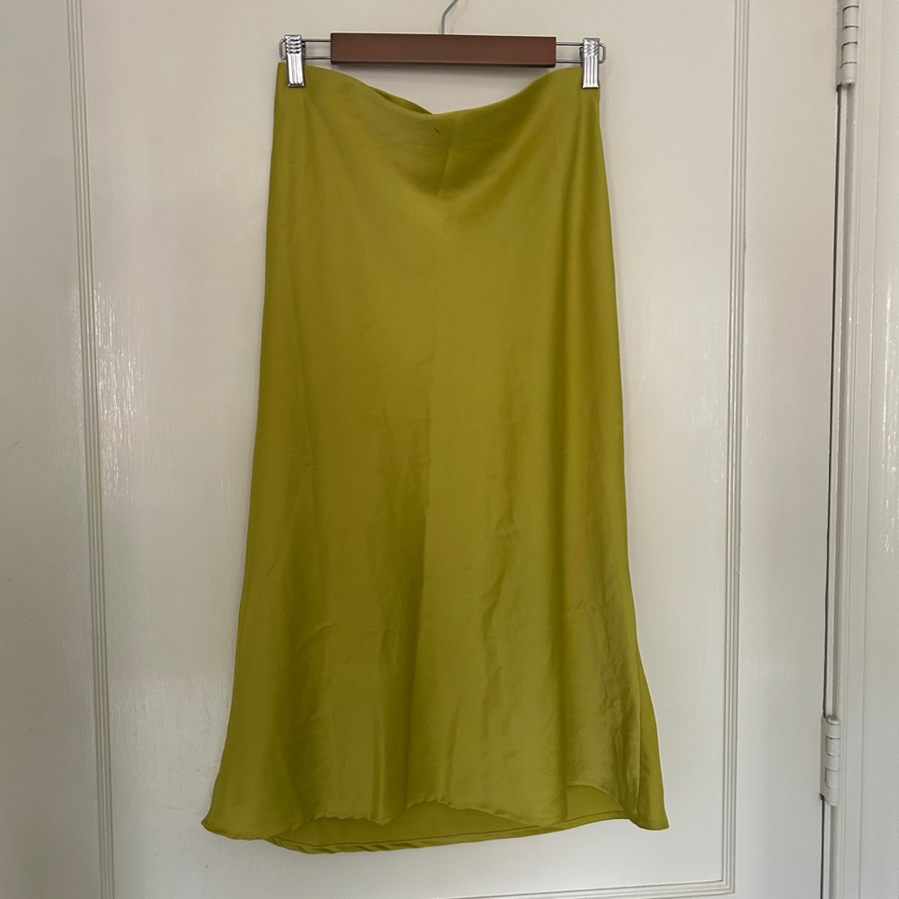 Rachel Zoe chartreuse silk midi skirt
